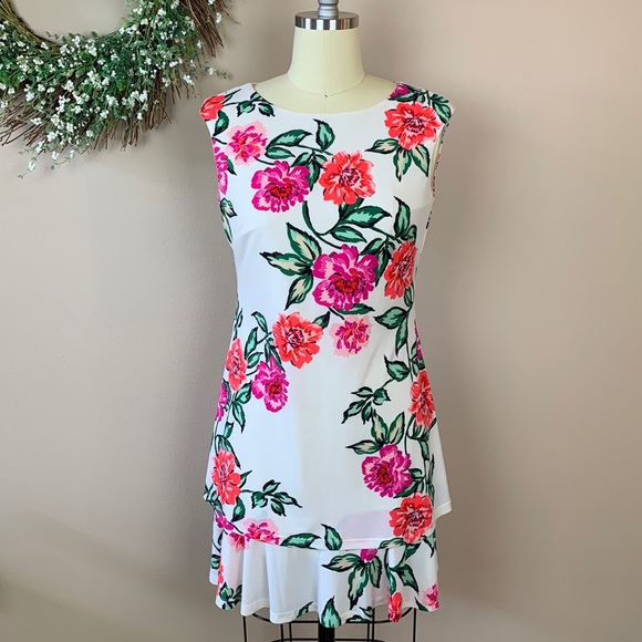 Eliza J White Floral Sleeveless Midi Dress Size 4P - Picture 1 of 9